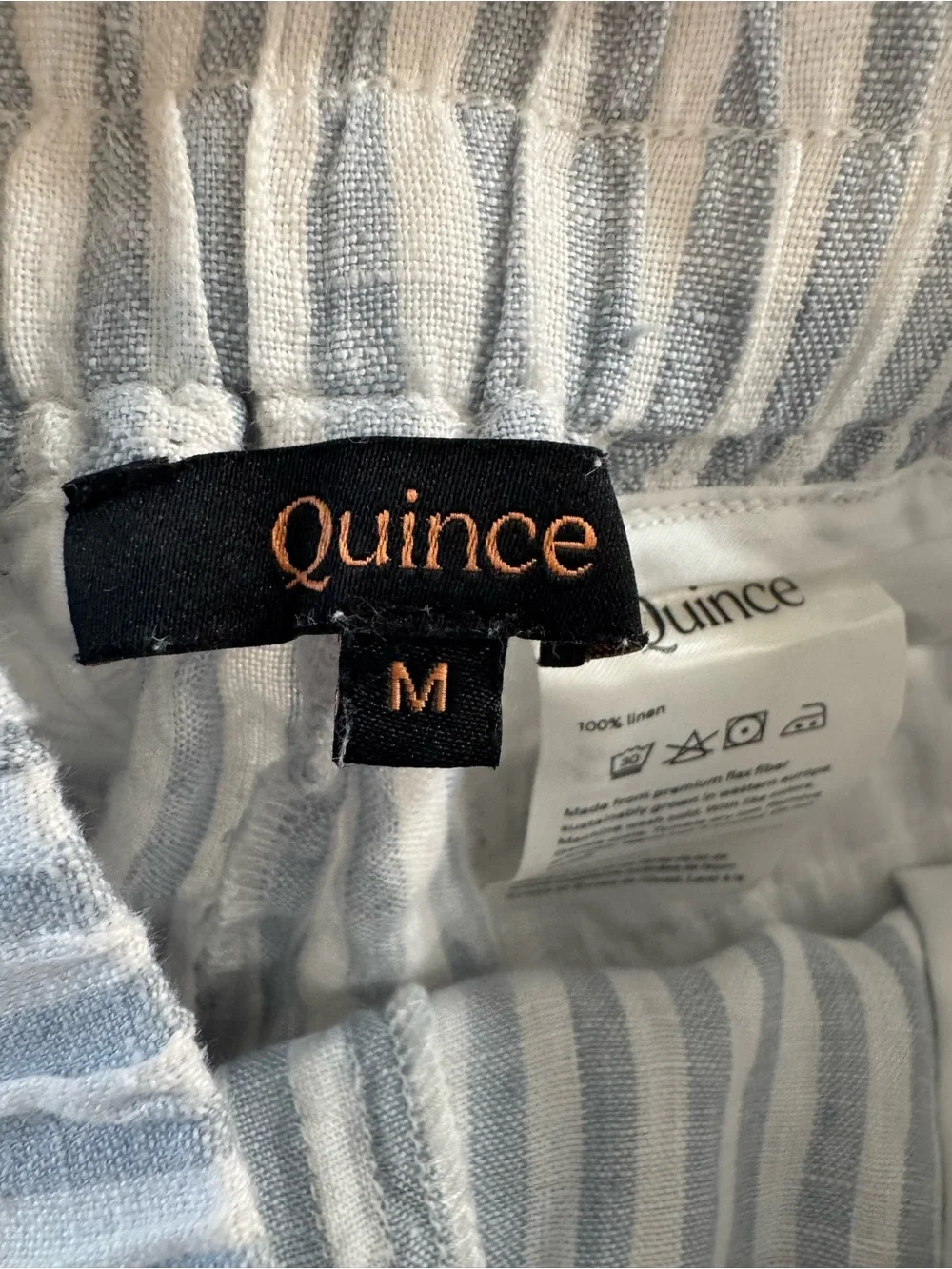 Quince Linen Striped Drawstring Pull On Wide-Leg Pants M SHORT Lagenlook Beach